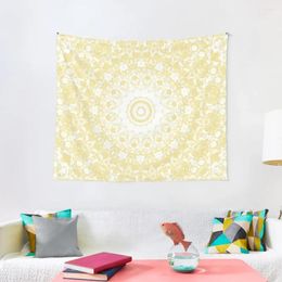 Tapestries White Lace Mandala On Sunshine Yellow Background Tapestry Aesthetics For Room Wall Decor Hanging