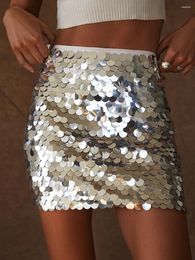 Skirts Women Glitter Sequin Skirt Sexy Bodycon High Waist Sparkle Mini Y2k Night Out Party Club Disco Streetwear