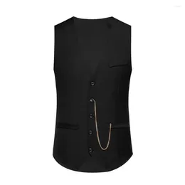 Men's Vests Men Suit Vest Elegant V-neck Waistcoat With Chain Detail For Wedding Party Slim Fit Coat Spring Events