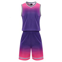 Men Sports Sets Quick Dry Gradient Colour Fashion Design Team Suits Custom Male Training Veat And Shorts Basketball Jersey 240325