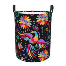 Laundry Bags Mexican Floral Flower Textile Basket Foldable Large Capacity Clothes Storage Bin Colourful Embroidery Baby Hamper