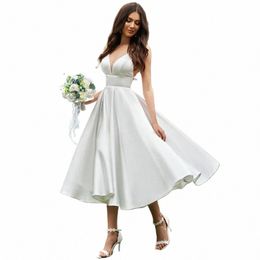 yeeh Simple Short Wedding Dr For Women New Civil A Line V Neck Spaghetti Straps Bridal Gown Tea-Length Robe De Mariee m4Lq#