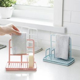 Kitchen Storage Countertop Rag Drain Rack Hanging Punch-Free Organiser Stand Plastic Dish Cloth Towel Sponge Soap Holder Shelf