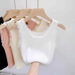 Unique small camisole with inner tank top womens bottom sweater knitted sleeveless stylish small shirt short strapless top summer outerwear