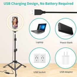 10" LED Selfie Ring Light Circle Fill Light Dimmable Round Lamp Tripod Trepied Makeup Photography RingLight Phone Stand Holder