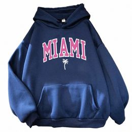 miami Beach, Florida Usa Street Womens Hoodie Street Loose Hoodies Breathable Fleece Streetwear Casual Fleece Female Clothing J5WS#