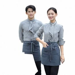 hotel Work Clothes Lg Sleeve Autumn and Winter Catering Waiter Hot Pot Restaurant Milk Tea Barbecue Canteen Frt Desk Shirt M S8hn#