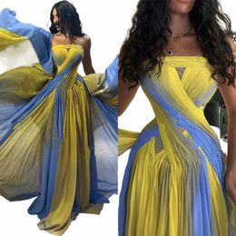 prom Dres Elegant Strapl Sheath Celebrity Fold Draped Chiff Ocn Evening Gown vestidos para eventos especiales p5Np#