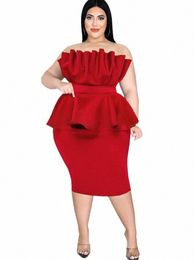 red Peplum Dres Plus Size 4XL Sexy Tube Top Ruffles Bodoyc Cocktail Evening Birthday Party Gowns Outfits for Women 2023 New M8zJ#