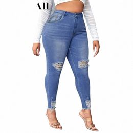 women's Plus size ripped stretchy skinny pencil jeans q8RP#