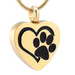 IJD11327 Gold Color Black Animal Paw Printed Pet Cremation Urn Funeral Ashes Holder Locket Stainless Steel CREMATION PENDANT255g