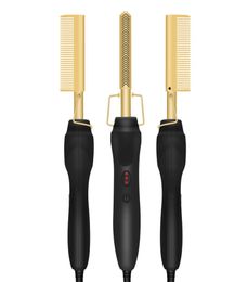 Comb Multifunctional Comb Hair Straightener Brush High Heat Gold Ceramic Press Comb Titanium Alloy Hair Curler Curling Brush2427854