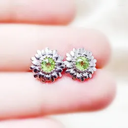 Stud Earrings Natural Real Peridot Round Flower Earring 5 5mm 0.5ct 2pcs Gemstone 925 Sterling Silver Fine Jewellery For Men Women T23621