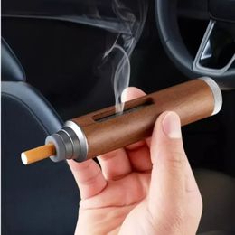 Wood Ashtray Pocket Cigar Ash Tray Soot Cover Portable Ashtray for Car Smoking Accessories with Velvet Bag and Cleaning Brush