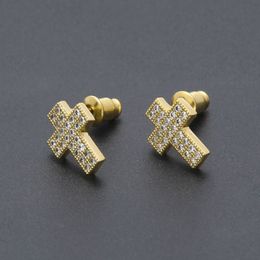 Mens Hip Hop Stud Earrings Jewelry High Quality Fashion Gold Silver Zircon Cross Earring For Men280S