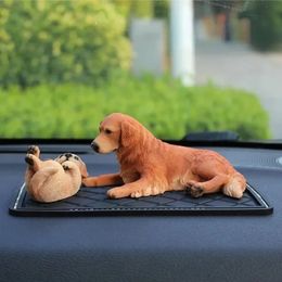 Car Ornaments Resin Golden Retriever Doll Dashboard Decoration Sleep Dog Mother and Child Auto Interior Decor With Gift Box