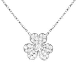 Designer Brand Van High Quality Clover Necklace Womens Full Diamond Petals Lucky Grass 18k Rose Gold Lock Bone Chain Live Broadcast