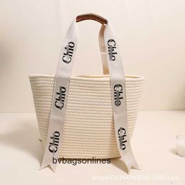 Original Chlee Fashionable and trendy cotton rope woven bag for womens 2024 new straw tourism vacation beach handbag KB4U