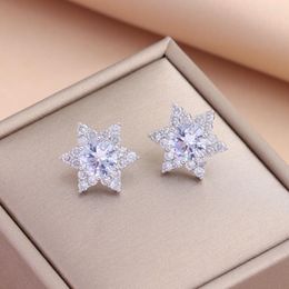 Stud Earrings 18K Gold Plated Sparkly Zircon Crystal Star For Women Female Fashion Stainless Steel Earring Jewelry Wholesale