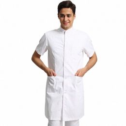 men's Robe summer lab coat Nursing Scrubs Work Uniform white coat laboratory coat short sleeve pet Grooming shop work clothes Q4cL#