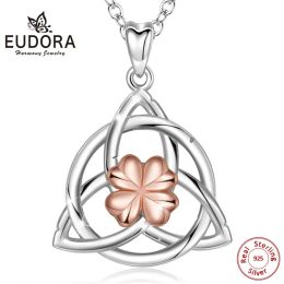 Pendants Eudora 925 Sterling Silver Triangle Celtics Knot Pendant Necklace Rose Gold Colour CelticShamrock Necklace Good Luck Jewellery