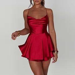 Casual Dresses Red Sexy Slim Fit V Neck Spaghetti Straps Dress For Women Fashion Backless High Waisted Party Night Club Wear Mini