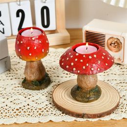 Candle Holders Pair 10.5-9CM Mushroom Candlestick Resin Vessel Holder Cup For 4.5cm Stick Pillar Tealight 3D Fireplace Ornaments Gift