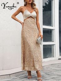 Casual Dresses Sexy Backless Maxi Sequin Slip Summer Dress Women 2024 Elegant Long Evening Luxury Club Birthday Party Vestidos