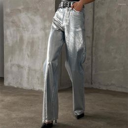 Women's Jeans Straight Leg For Women Autumn And Winter Fashion Silver Glossy Face Floor Mopping Pants