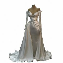 off The Shoulder Taffeta Bridal Dres Pretty Crystals Frs Sleeves Satin Wedding Gowns Trandy Lg Bridal Party Dr Q9qh#