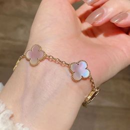 Designer's latest brand 925 Pure Silver Van Pink Fritillaria Four Leaf Grass Five Flower Bracelet Plated with 18K Lucky Precision High Version