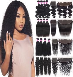 Brazilian Virgin Hair Bundles With Closure 13X4 Ear To Ear Lace Frontal Closure With Kinky Curly Human Hair Weaves With Lace Closu1585178