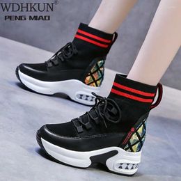 Fitness Shoes Women Summer Autumn Mesh Platform Sneakers Trainers White High Heels Wedges Outdoor Breathable Casual Woman W6