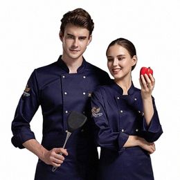 chef Coat for Men Women Restaurant Waiter Kitchen Cook Jacket Lg Sleeve V1Fe#