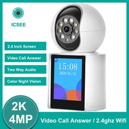 ICSEE 2K 4MP WiFi Camera 2.4 Inch Screen Video Call Answer AI Detect Two Way Audio Colour Night Vision 2MP Indoor Baby Monitor 240326