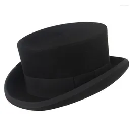 Berets Men Top Hat Wool Bowler Autumn Winter Vintage British Style Jazz Cap Presidential 11 Cm High Magician
