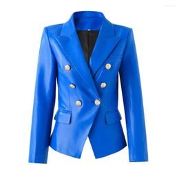 Women's Suits 2024 Spring High Quality Autumn Lady Office Fashion Pu Coat Slim Fitted Double-breasted Women Long Sleeve Solid Blazer