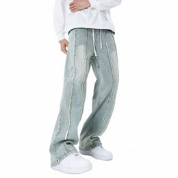 2023 Y2K streetwear elastico in vita jeans larghi pantaloni uomo abbigliamento pantaloni sportivi maschile coulisse pantaloni in denim vintage Ropa Hombre 95Ko #
