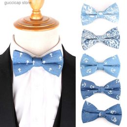 Bow Ties Cotton Bow tie For Groom Fashion Denim Bow tie For Men Women Bow knot Adult Wedding Bow Ties Cravats Blue Groomsmen Bowtie Y240329