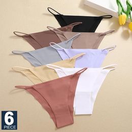 Women's Panties FINETOO 6Pcs/Set Seamless Triangle Pants Women Ice Silk Sexy Briefs Thong Low Waist T-back Underwear Female Lingerie