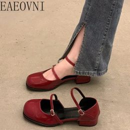 Mary Jane Shoes Buckle Pumps Women Thick Heels Elegant Shallow Square Toe Footwear Party Office Lady Leather Shoes 240313