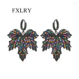 Hoop Earrings FXLRY Retro Exaggerated Coloured Zircon Leaf For Women Party Jewellery