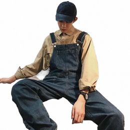 2024 Man Casual Loose Wild Jumpsuit Denim Jumpsuits Male Solid Basic Overalls High Street Man New Hot Sale Blue Vintage Fi f9cc#