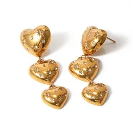 Stud Earrings Youthway Inlaid Diamond Heart Gold Designed Luxury Jewelry Shiny Three Layered Stainless Steels