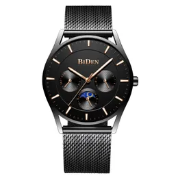 BIDEN Mens Watch Multi-functional six pin quartz Moon dial Womens Fashion watch watches