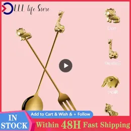 Coffee Scoops Creative 304 Stainless Steel Cake Snack Fork Dinnerware Cartoon Animal Tableware Cutlery Gift Portable Fruit Spoon