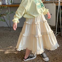 Deer jonmi, весенняя бежевая юбка с оборками в корейском стиле для маленьких девочек, детская многослойная юбка 240325