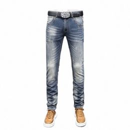 italian Style Fi Men Jeans High Quality Retro Wed Blue Stretch Slim Fit Ripped Jeans Men Vintage Designer Denim Pants F3r7#