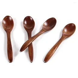 Disposable Flatware 4pcs 14cm Natural Wooden Spoons Creative Honey Scoop Coffee Stirring Spoon Tableware