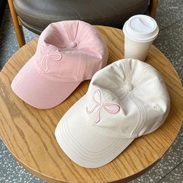 Ball Caps Korean Bow Baseball Cap Women Y2K Pink Bows Embroidered Snapback Hat Summer Adjustable Soft Top Peaked Gorras